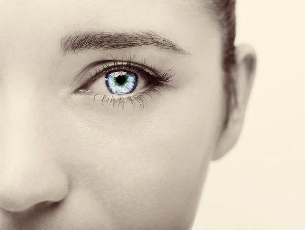 Hermosa mirada perspicaz ojo de mujer gris —  Fotos de Stock