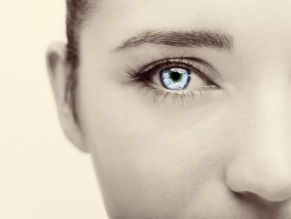 Hermosa mirada perspicaz ojo de mujer gris —  Fotos de Stock