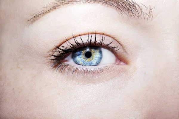 Belo olhar perspicaz olhos de mulher azul — Fotografia de Stock