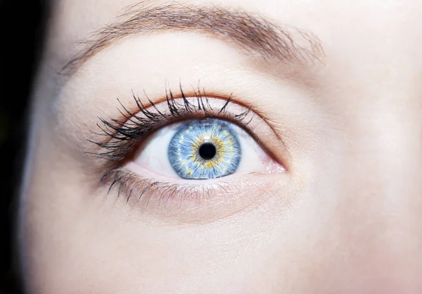 Belo olhar perspicaz olho de mulher azul — Fotografia de Stock