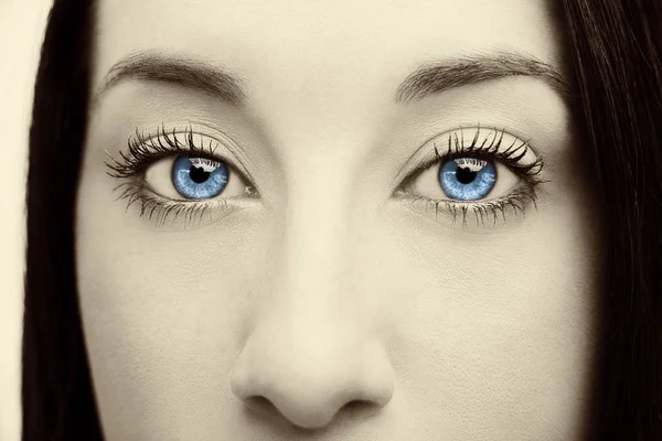 Krásný bystrý pohled hnědé ženské oči — Stock fotografie