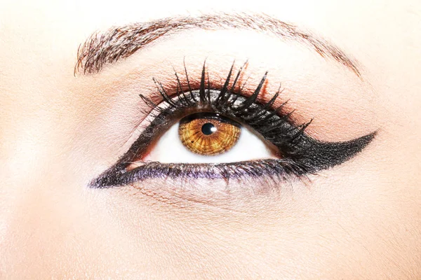 Kobieta brązowe oko z niezwykle długimi rzęsami — Zdjęcie stockowe
