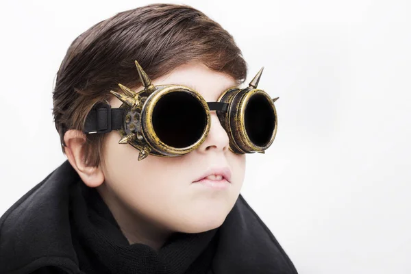 Portrait of a handsome boy closeup steampunk on white background — Stock Photo, Image