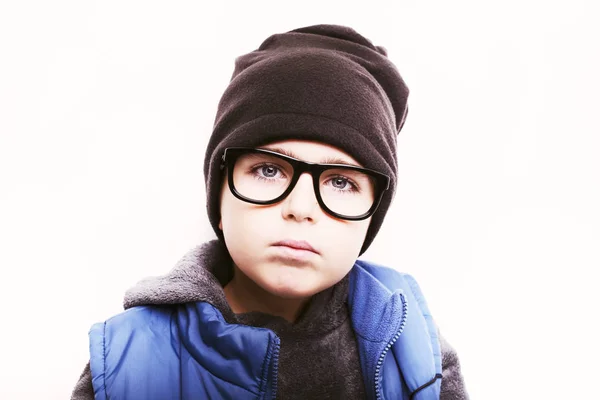 Handsome boy is wearing black cap and eyeglasses. — Stock Photo, Image