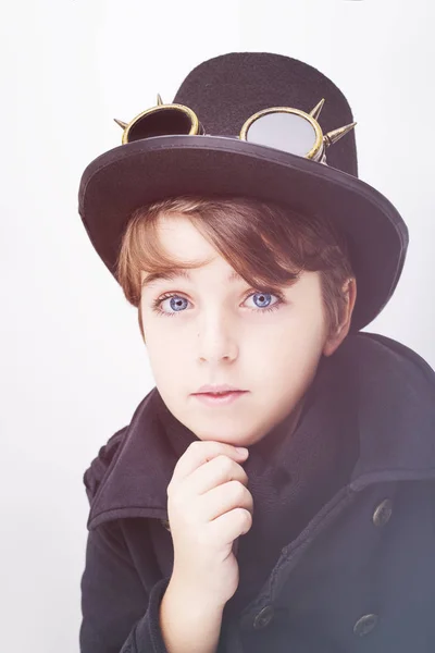 Portrait of a handsome boy closeup steampunk on white background — Stock Photo, Image
