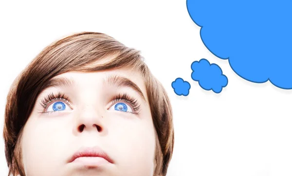 Thoughtful young boy  with an empty thought bubble — Stock Photo, Image