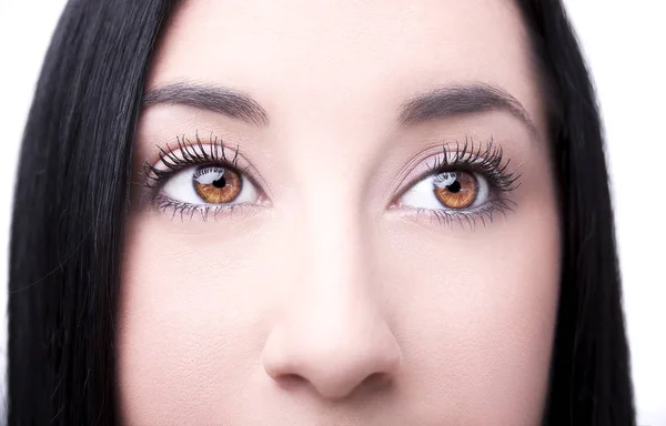 Krásný bystrý pohled hnědé ženské oči — Stock fotografie
