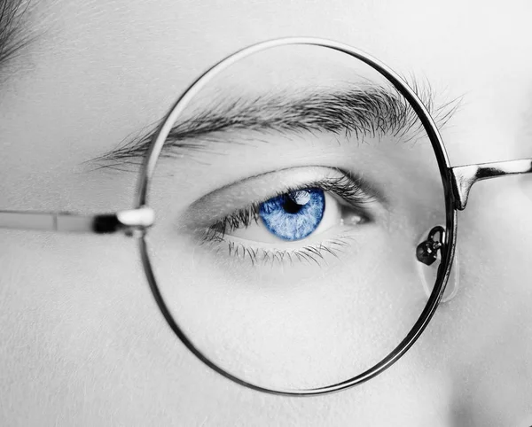 Portrait of a boy wearing eyeglasses close, macro studio shot — Stock Photo, Image