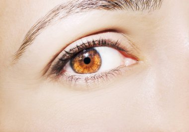 Güzel bir anlayışlı kadın bakışı. Yakın çekim.