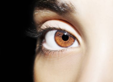 Güzel bir anlayışlı kadın bakışı. Yakın çekim.