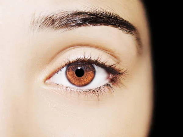 한 여성의 아름다운 통찰력있는 눈입니다. 가까이 촬영 — 스톡 사진