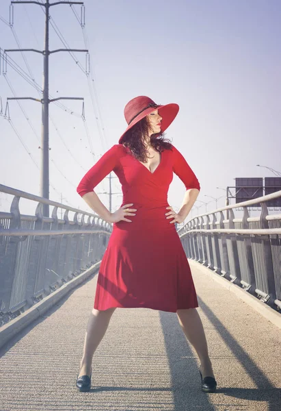 Full length portrait of fashion woman in red dress — Stock Photo, Image