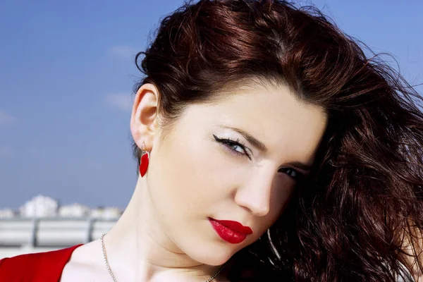 Portrait Glamorous Pretty Girl Long Red Hair Pretty Woman Posing — Stock Photo, Image