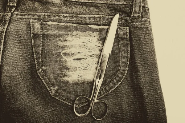 Denim kot arka plan kot pantolon dikiş ile moda tasarım. 