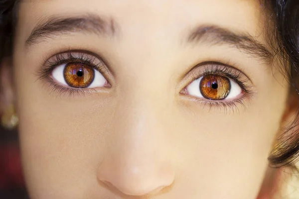 Um olhar bonito olhar perspicaz olho de menina. Fechar tiro — Fotografia de Stock