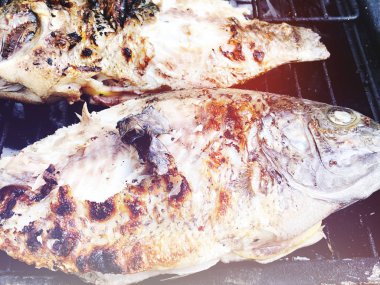 Sıcak kömür ızgara balık Barbekü Barbekü yapma. Atış kapatın.