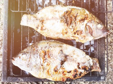 Sıcak kömür ızgara balık Barbekü Barbekü yapma. 