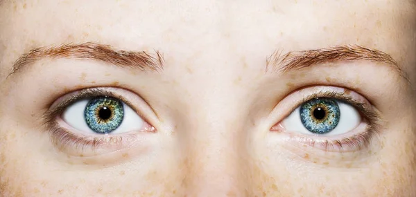 Ein schöner, aufschlussreicher Blick in die Augen der Frau. Nahaufnahme. — Stockfoto