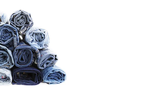 Close up rolou de calças de ganga azul, calças de ganga azul escuro mostrando textura — Fotografia de Stock