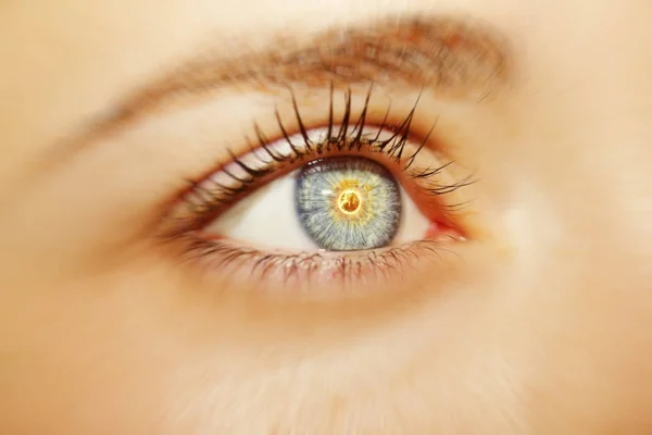 Un hermoso ojo de mujer mirada perspicaz. De cerca. — Foto de Stock