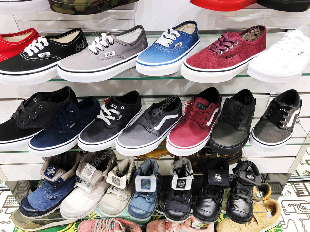 RISHON LE ZION, ISRAEL-  FEBRUARY 12, 2018: Sneakers in different colors sold in a luxury store