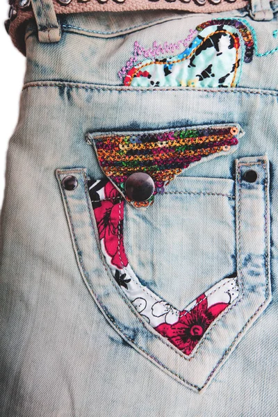 Denim Jeans bakgrund med bälte och söm av Jeans modedesign. — Stockfoto
