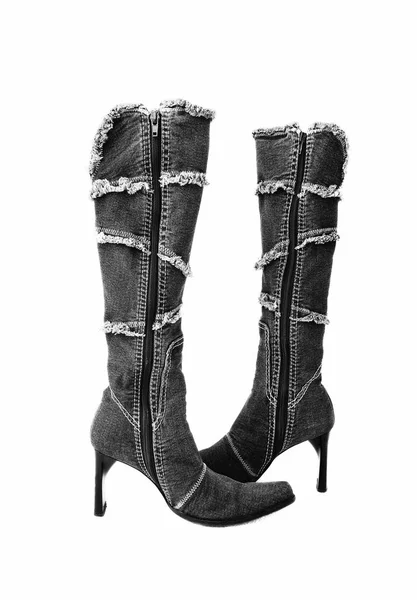 Women\'s high heel denim boots on white background