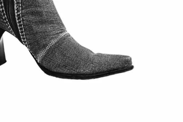 Women's high heel denim boots on white background — Stock Photo, Image