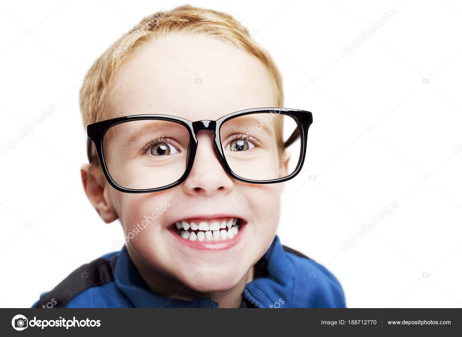 Young boy with big glasses on a white background — Stock Photo