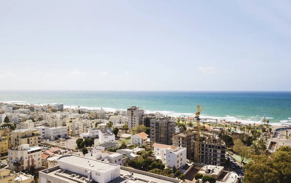Nahariya, İsrail-Mart 9, 2018: Nahariya şehir sahil panoramik havadan görünümü.