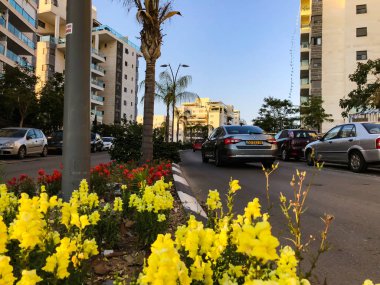 Rishon Le Zion, İsrail-23 Nisan 2018: arabalar yolun güneşli bir günde Rishon Le Zion, İsrail