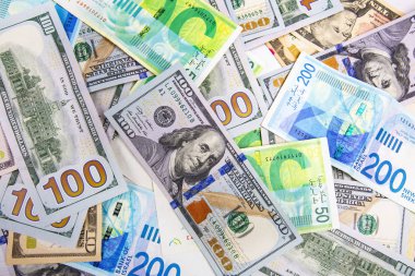 İsrail ve Amerikan banknotlar. Şekel ve Amerikan Doları.