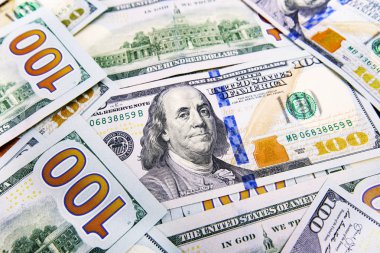 Bize banknotlar Başkan portreleri ile yığını. Nakit para, Doları arka plan görüntüsü