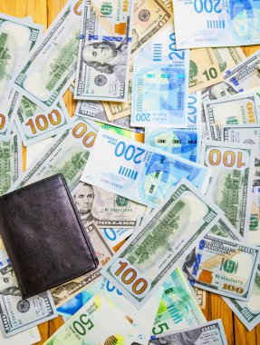 İsrail ve Amerikan banknotlar. Şekel ve Amerikan Doları.