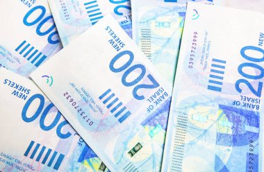 İsraely şekel para faturaları toplama arka plan.