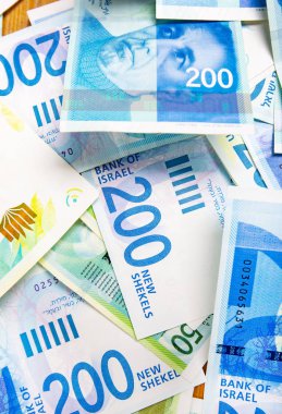 İsraely şekel para faturaları toplama arka plan.