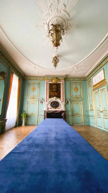 LVIV, UKRAINE - DECEMBER 7, 2019: Potocki Palace in Lviv. Baroque palace. Inside view. clipart
