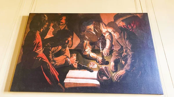 LVIV, UCRANIA - 7 DE DICIEMBRE DE 2019: Una enorme y hermosa pintura en las paredes del museo del Palacio de Potocki. Primer plano . — Foto de Stock