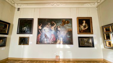 Lviv, Ukrayna - 7 Aralık 2019: Potocki Sarayı 'ndaki güzel resim müzesinin içerisi.