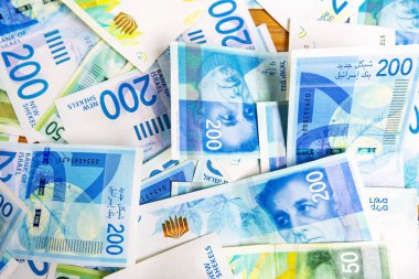 İsraely şekel para faturaları toplama arka plan.