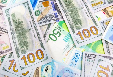İsrail ve Amerikan banknotlar. Şekel ve Amerikan Doları.