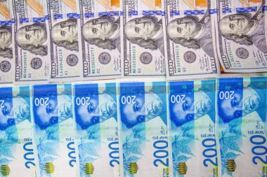 İsrail ve Amerikan banknotlar. Şekel ve Amerikan Doları.