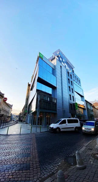 Lviv, Ukraine - December 07, 2019: Modern buildings in the historic part of Lviv, Ukraine. — Stock Photo, Image