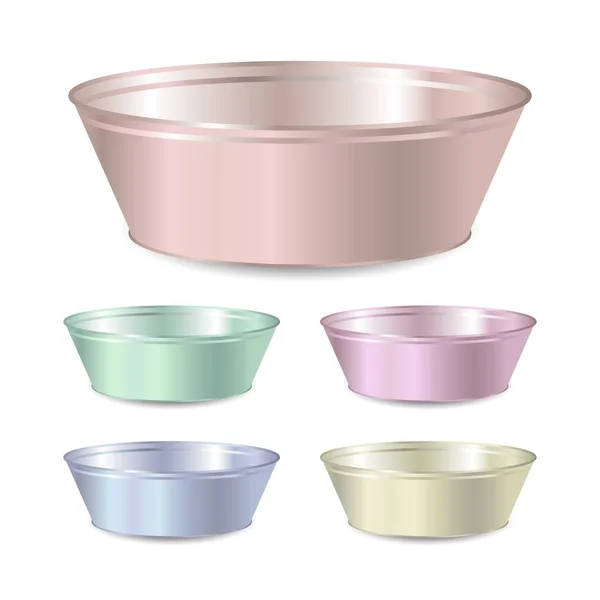 Набір векторного кольору реалістична металева чаша або басейн для миття — стоковий вектор