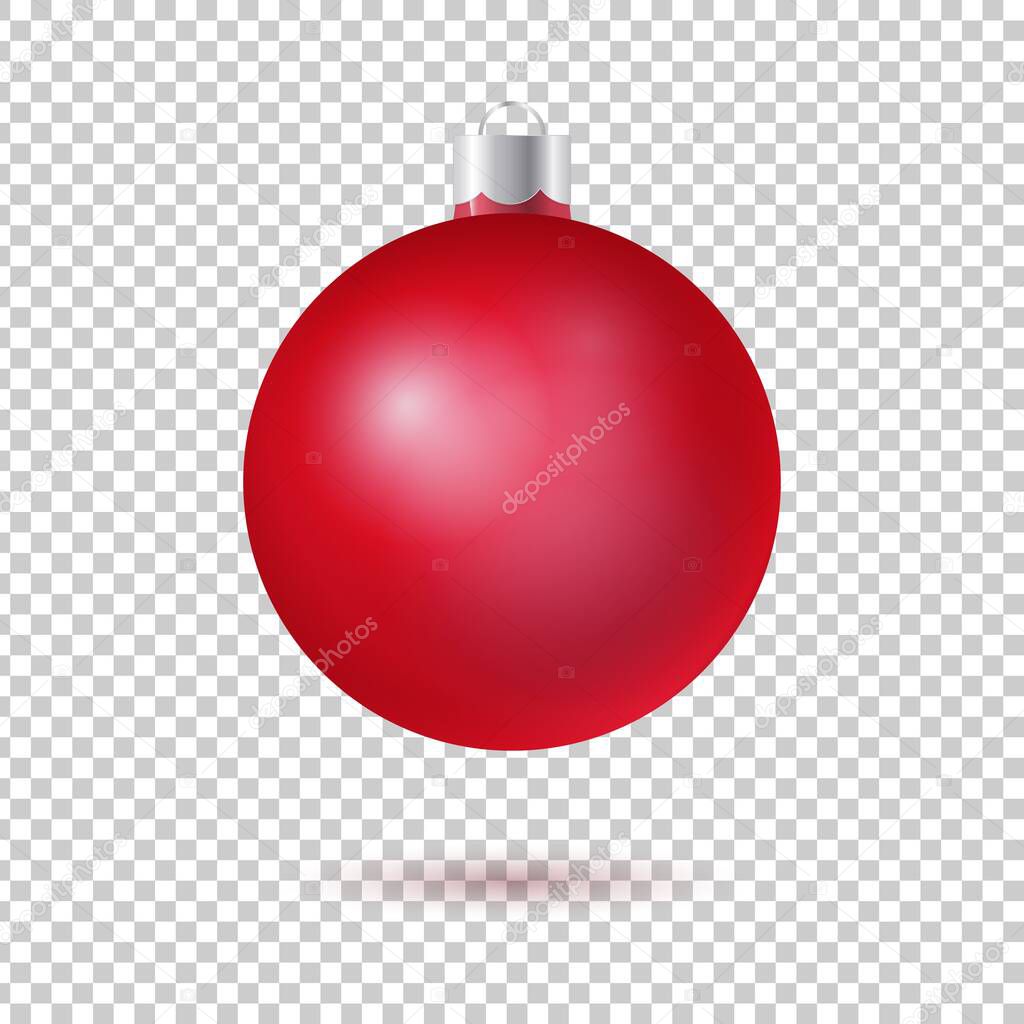 Vector red christmas tree ball with shadow isolated