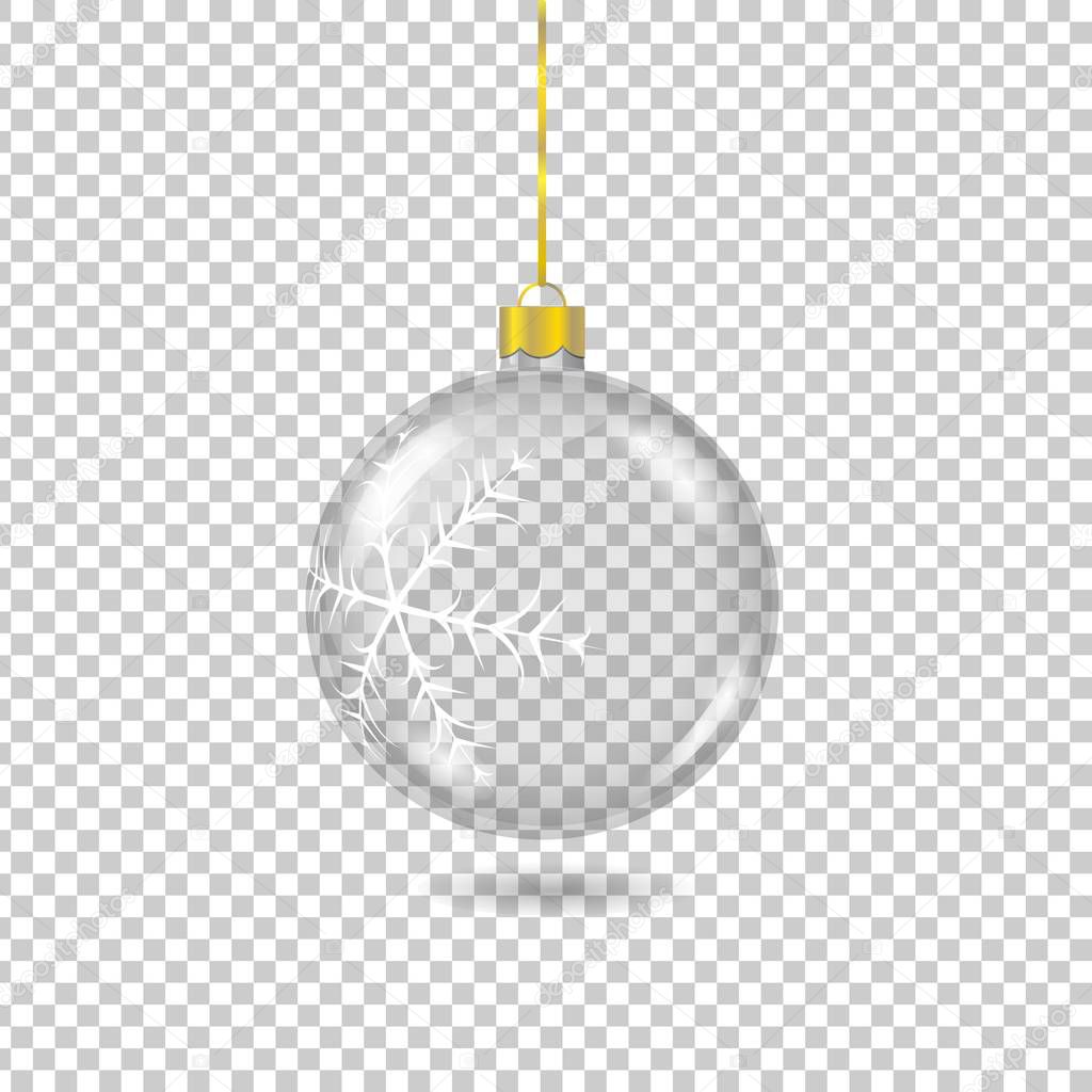 Vector transparent christmas tree ball with with gold eyelet isolated