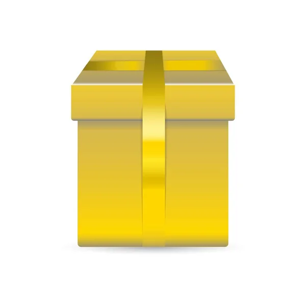 Caja dorada vectorial sola para regalo con cinta amarilla aislada sobre fondo blanco . — Vector de stock