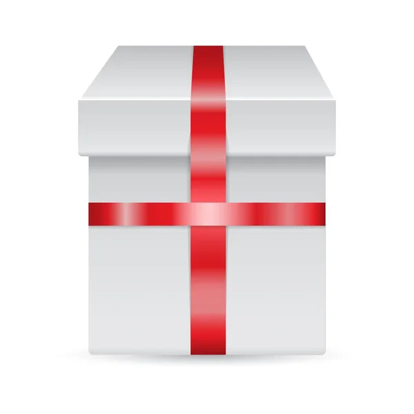 Vektorový dárkový box s červenou stuhou izolované na bílém pozadí. — Stockový vektor