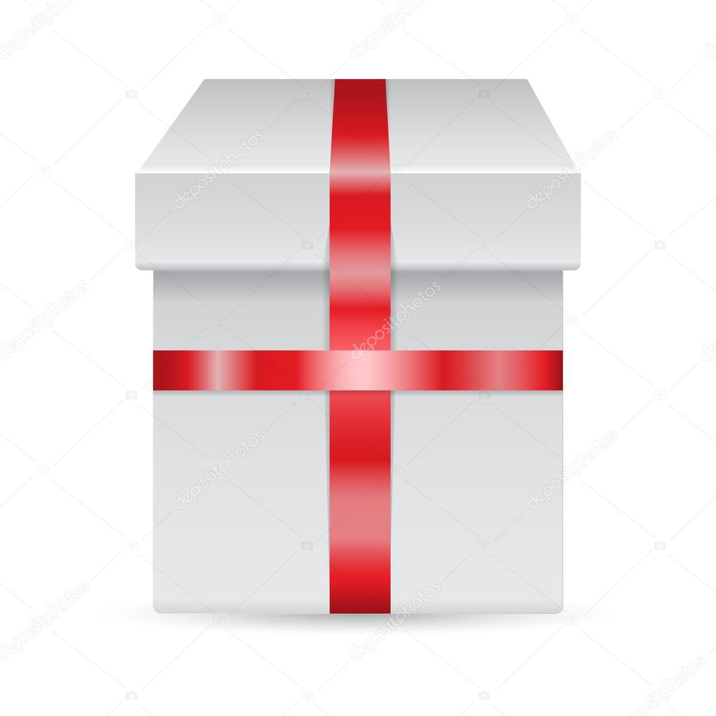 Vector gift box with red ribbon isolated on white background.