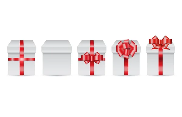 Vektor-Linie von Weihnachtsboxen mit roten Schleifen für frohe Weihnachten g — Stockvektor